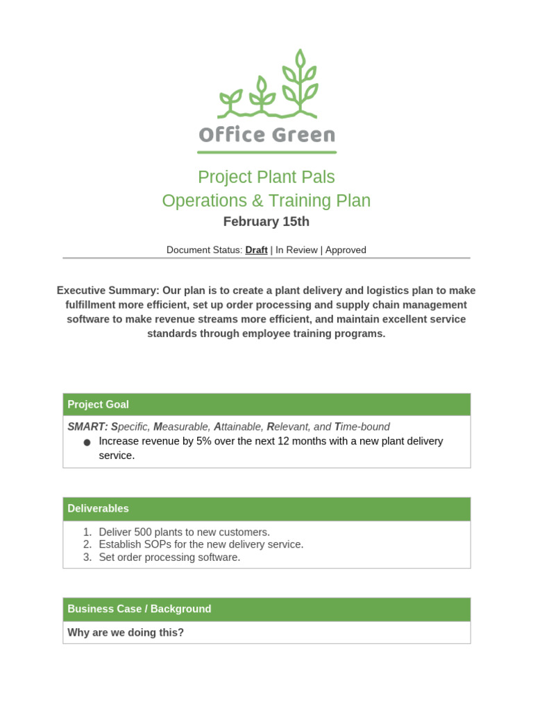 Plant Delivery Operations Plan | PDF