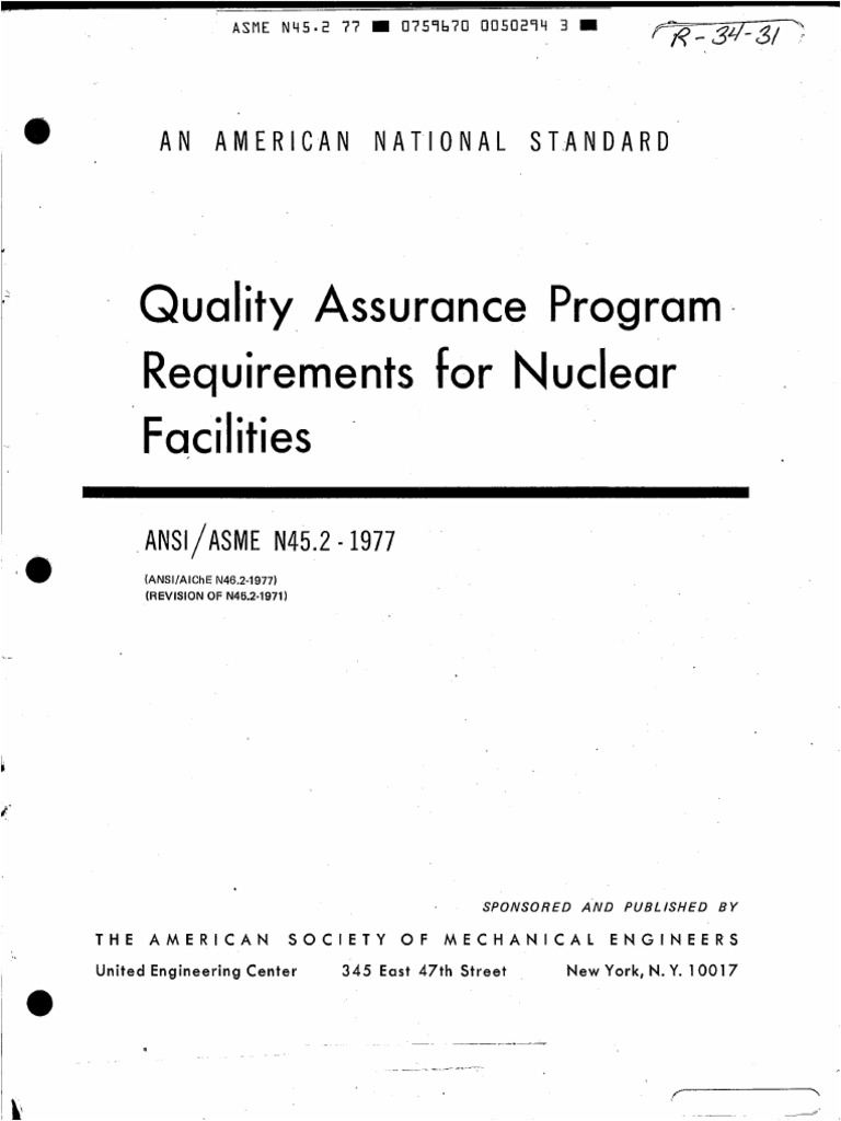 Quality Assurance Standards for Nuclear Facilities | PDF | Nuclear ...