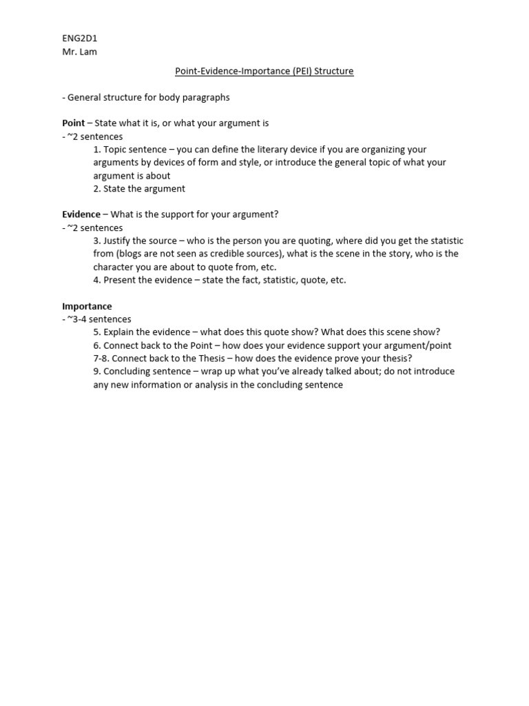 PEI Structure for Essay Writing Guide | PDF | Essays | Evidence
