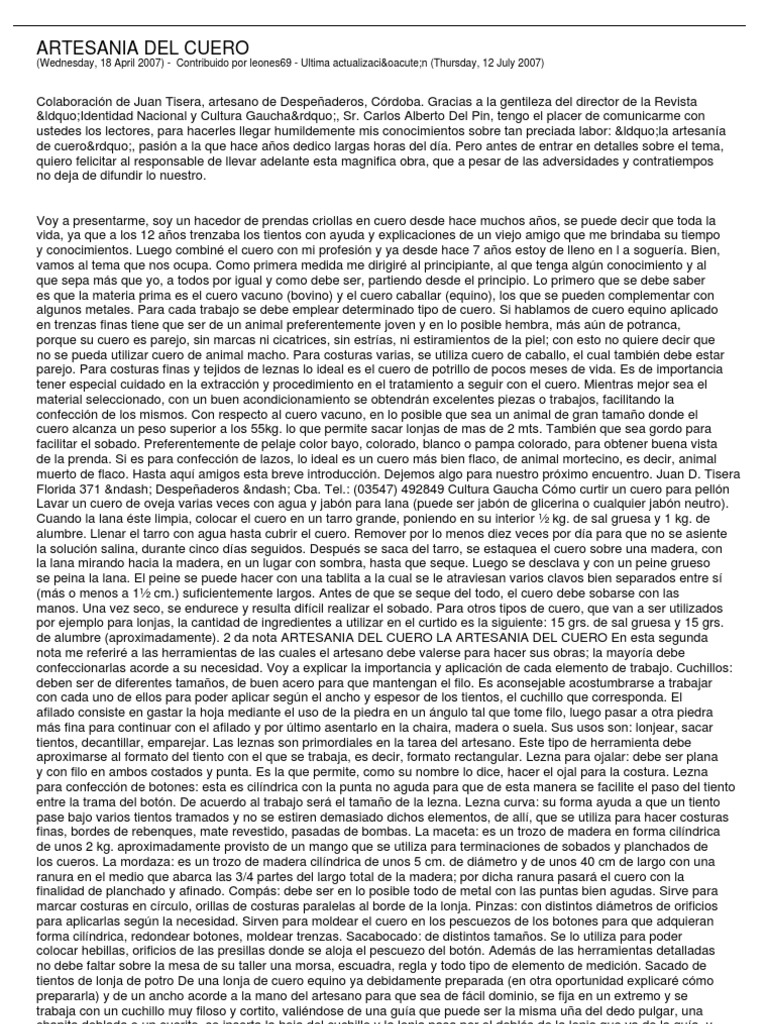 Como Curtir Cuero para Pellon PDF Herramientas Cuchillo