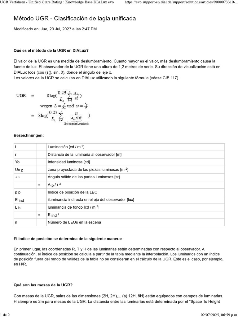 Método UGR: Clasificación de deslumbramiento | PDF | Ligero | Radiación ...