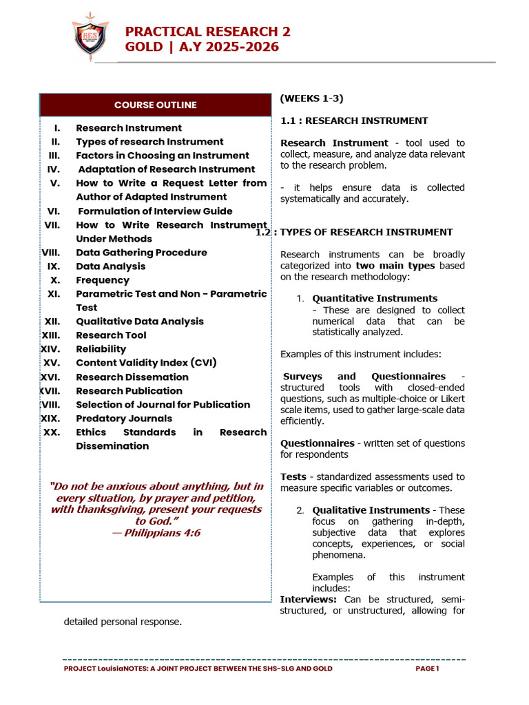 Research Instruments in Practical Research | PDF | Validity (Statistics ...