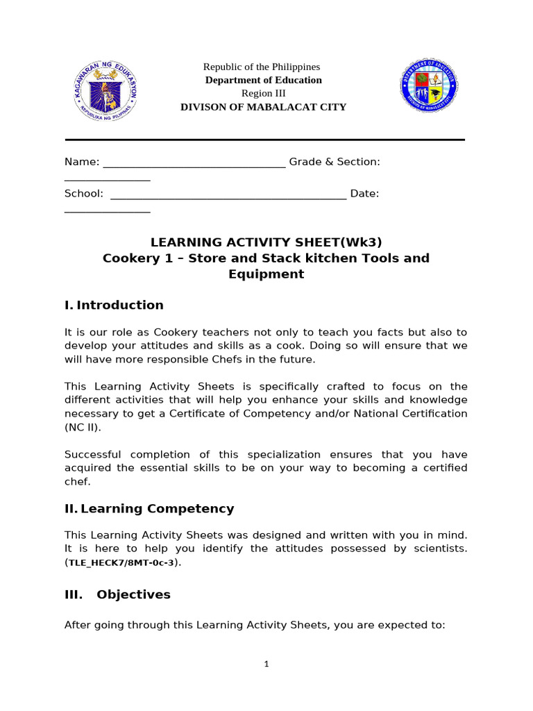 HE COOKERY 11 LAS-Competency-No.-3 | PDF | Disinfectant | Cookware And ...