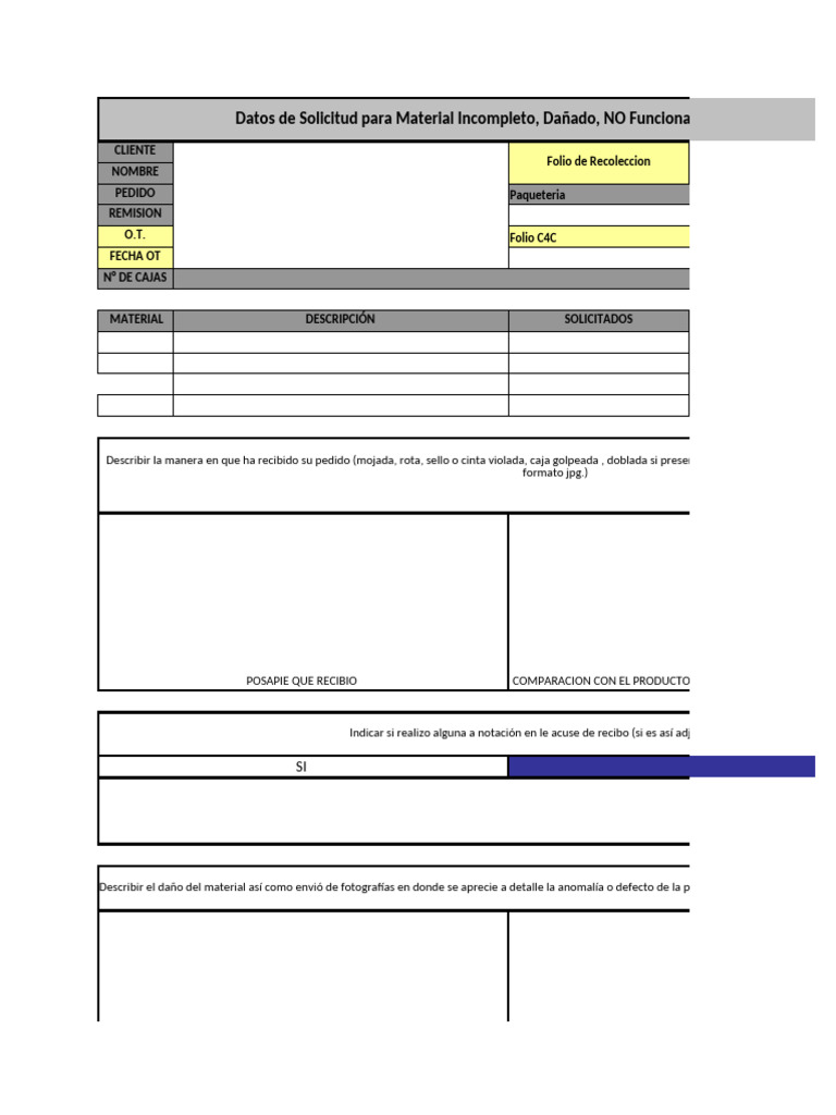 Reporte de Material Dañado o Incorrecto | PDF