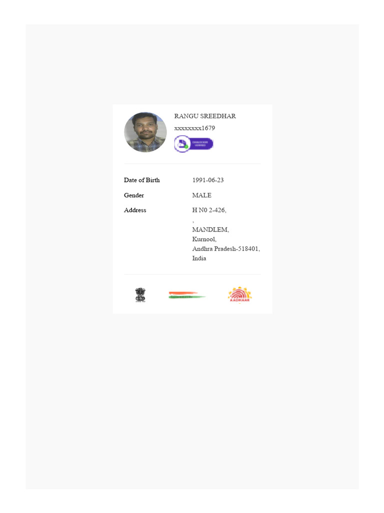 Personal Information of Rangu Sreedhar | PDF