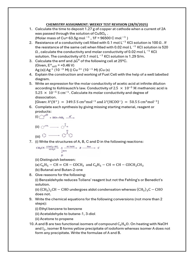 Chemistry Assignment 28-9-25 | PDF