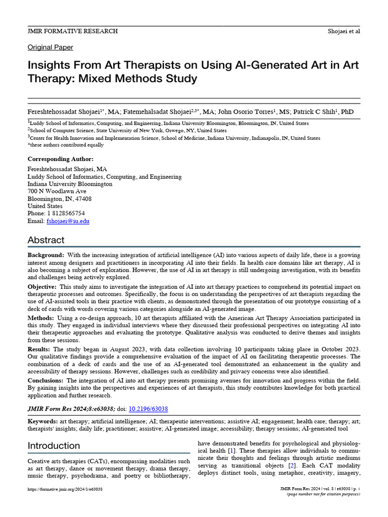 AI in Art Therapy: Therapist Insights | PDF | Art Therapy | Psychotherapy