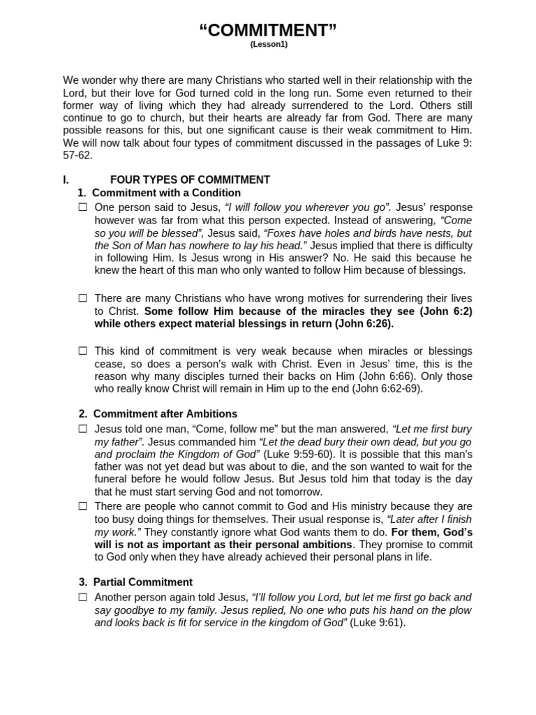 Understanding Commitment in Faith | PDF | Disciple (Christianity) | Jesus