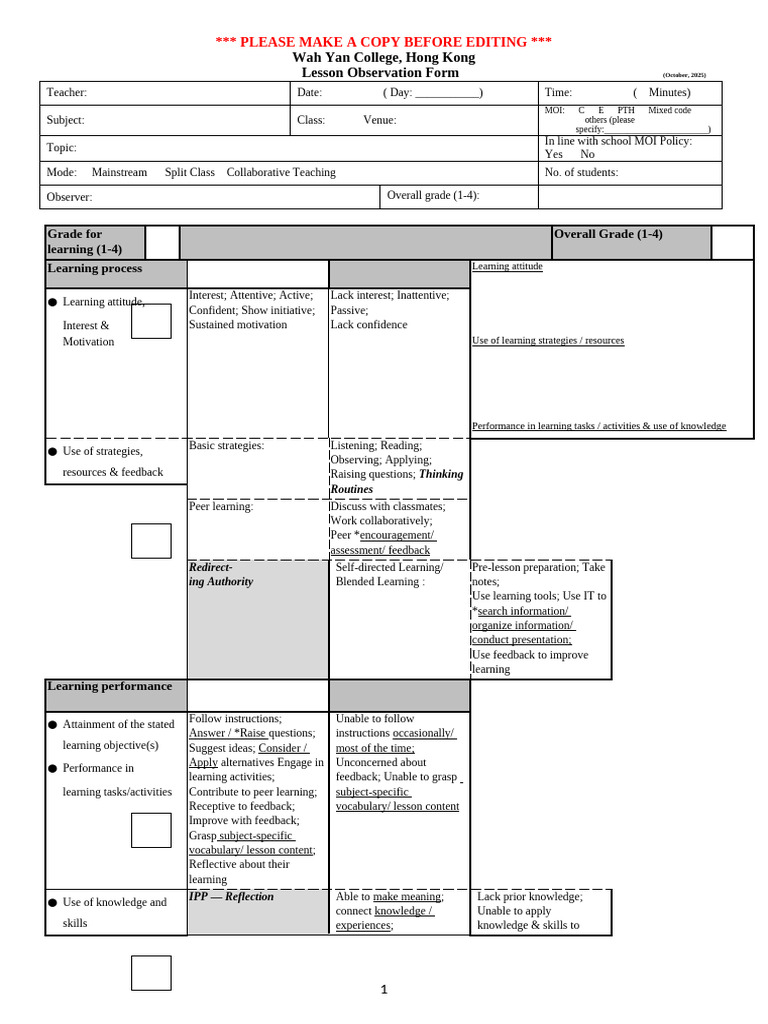 Lesson Observation Form Template | PDF | Learning | Knowledge