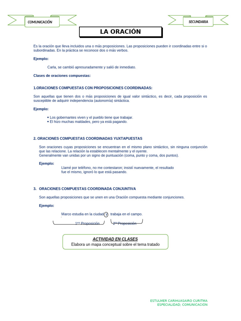 Tipos de Oraciones Compuestas en Español | PDF | Oración (Lingüística ...