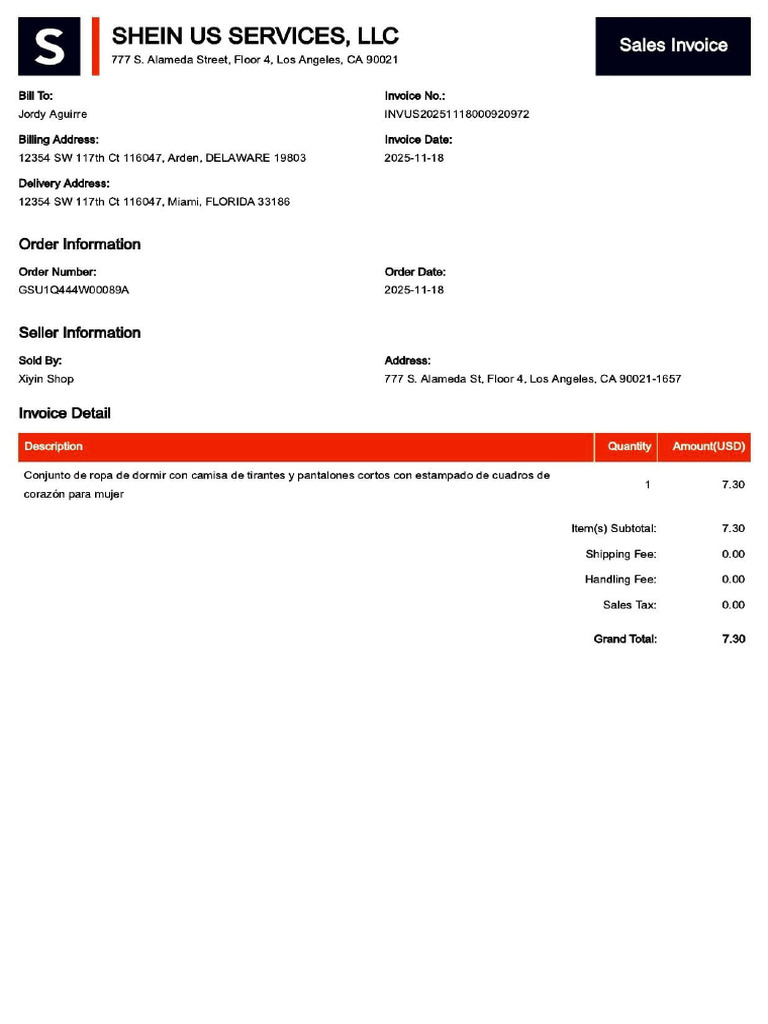 SHEIN Order Invoice Details 2025 | PDF | Marketing | Companies