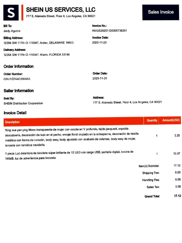 SHEIN Order Invoices and Details | PDF | Companies | Business