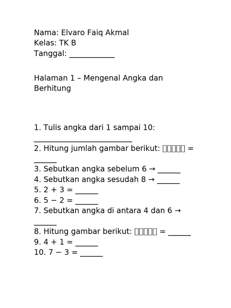 Aktivitas Belajar Angka untuk TK B | PDF