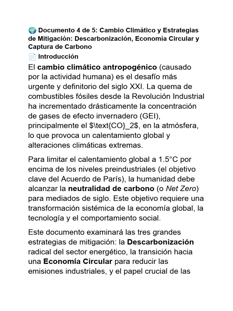 Estrategias para Mitigar el Cambio Climático | PDF | Economía baja en ...
