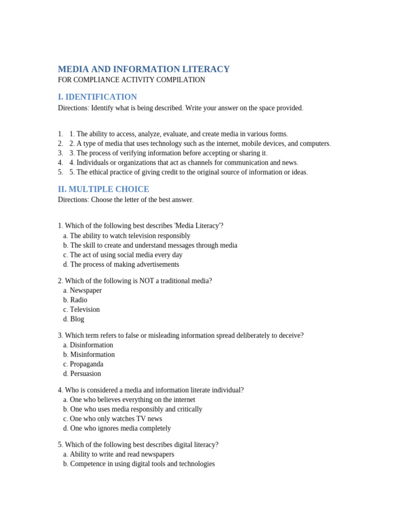 Media and Information Literacy Guide | PDF | Human Communication | Mass ...