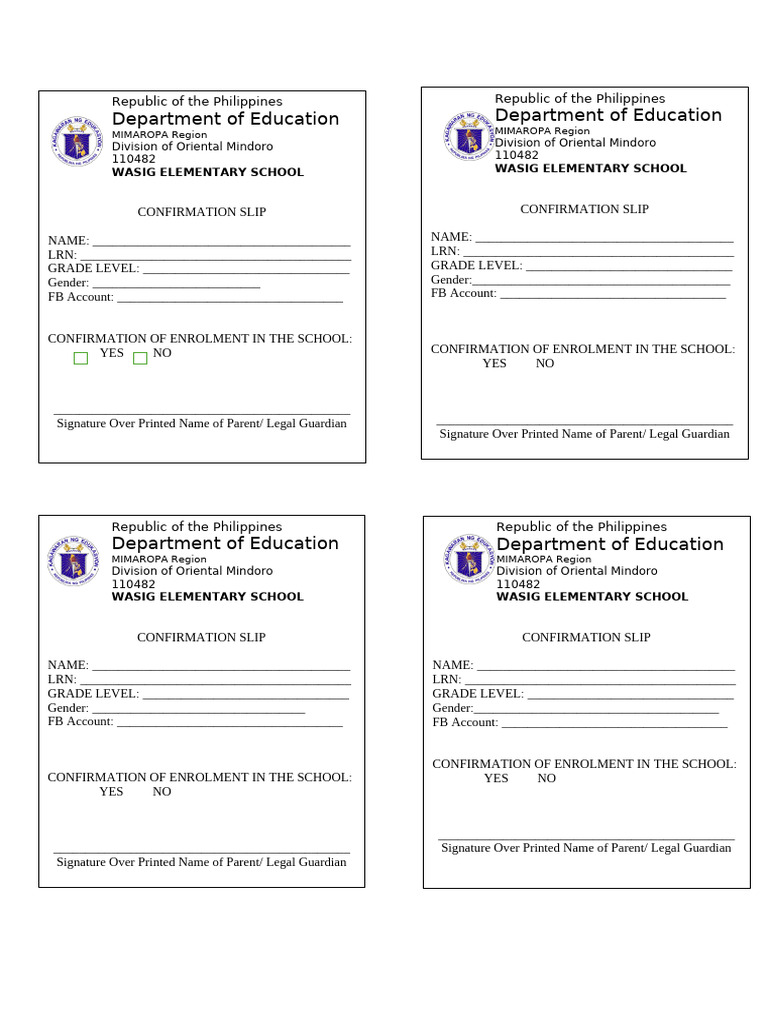 Wasig Elementary School Enrollment Confirmation | PDF | Social Institutions