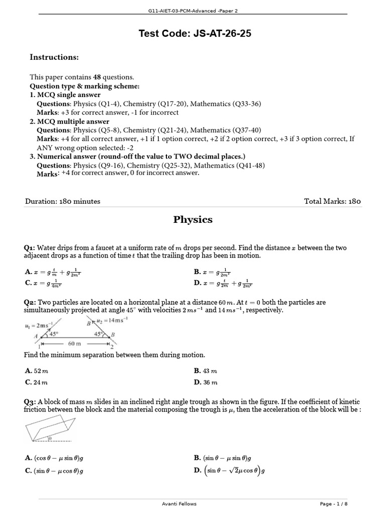 Advanced Physics and Chemistry Exam Paper | PDF | Molecular Orbital ...