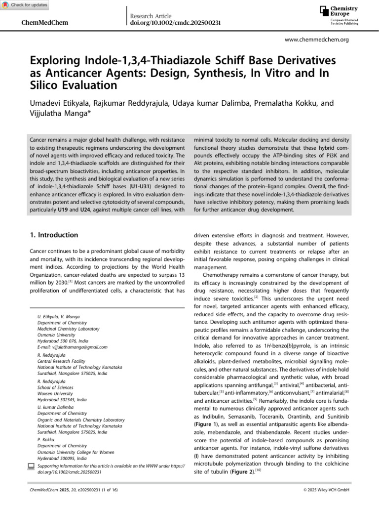 Exploring Indole134Thiadiazole Schiff Base Derivatives 2588 | PDF ...