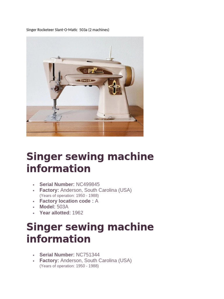Singer Rocketeer Slant-O-Matic 503a | PDF