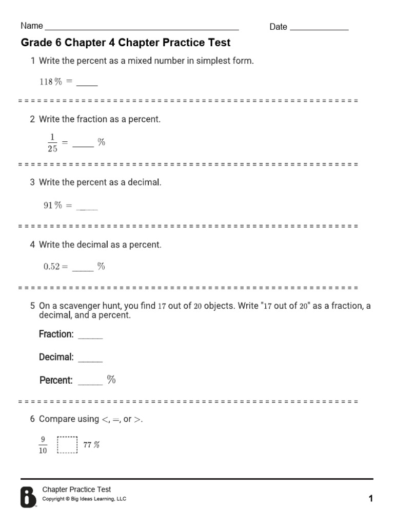 m%26y Gr06 04 Chapter Practice Final | PDF