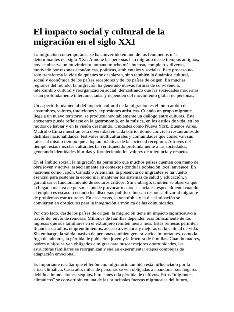 Impacto de la migración en el siglo XXI | PDF | Migración humana | Sociedad
