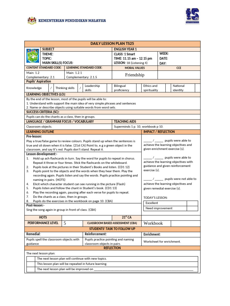 10.3 BI Y1 LP TS25 - Unit 1 (LP 18-47) | PDF | Lesson Plan | Teachers