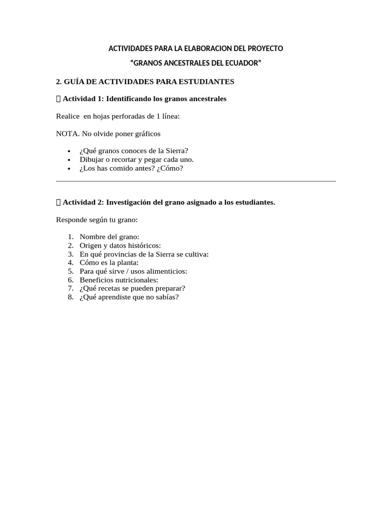 Actividades para La Elaboracion Del Proyecto | PDF