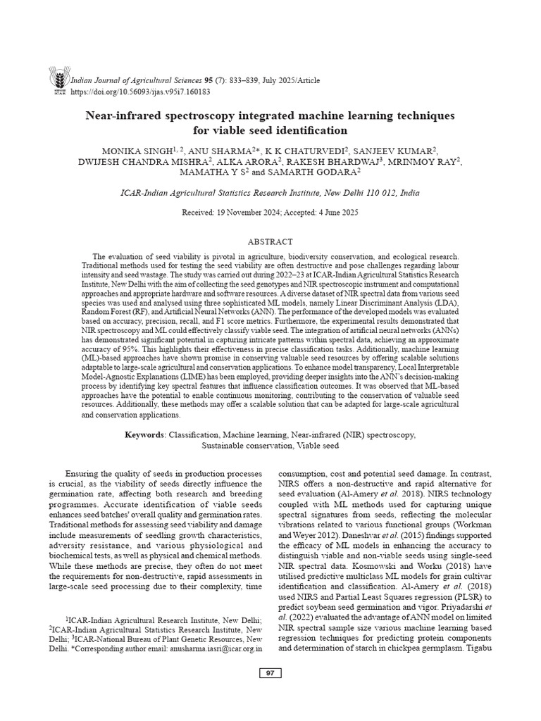 NIR Spectroscopy for Seed Viability Detection | PDF | Principal ...