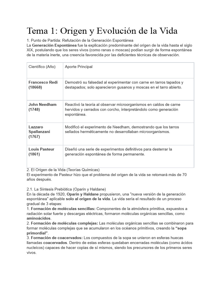 Origen y Evolución de la Vida y Biodiversidad | PDF | Evolución ...