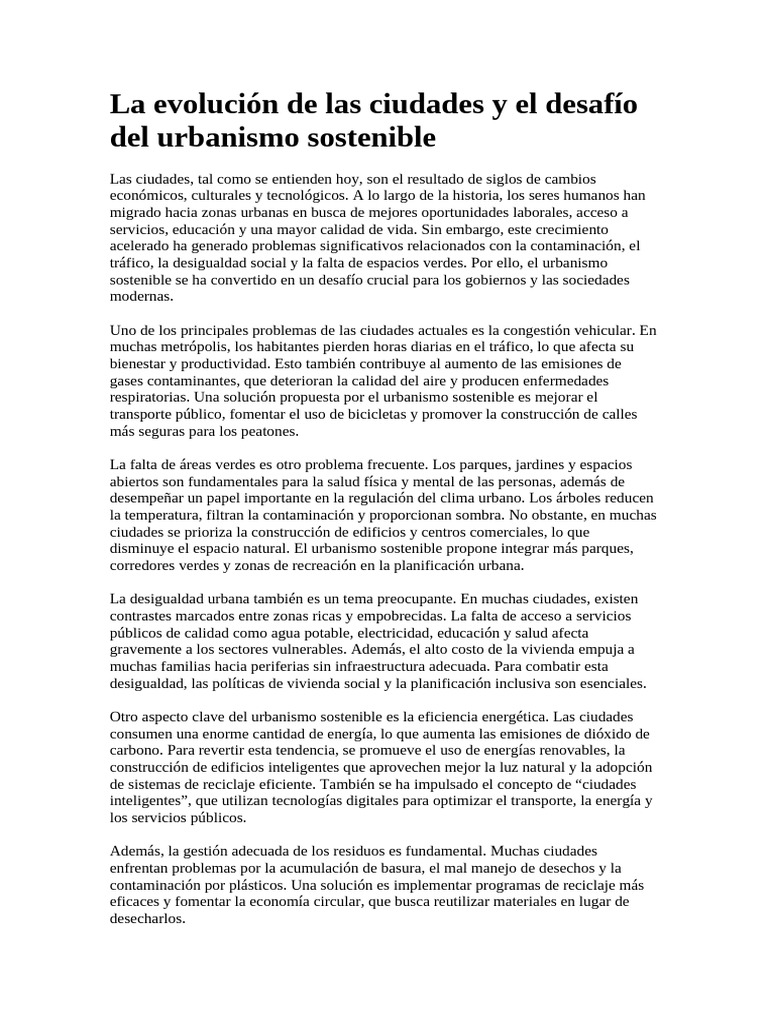 La Evolución de Las Ciudades y El Desafío Del Urbanismo Sostenible ...