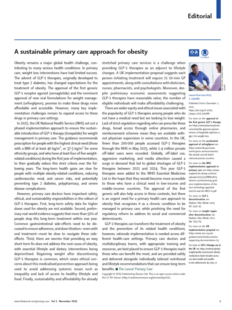 Sustainable Obesity Care with GLP-1 Therapies | PDF | Obesity | Primary ...