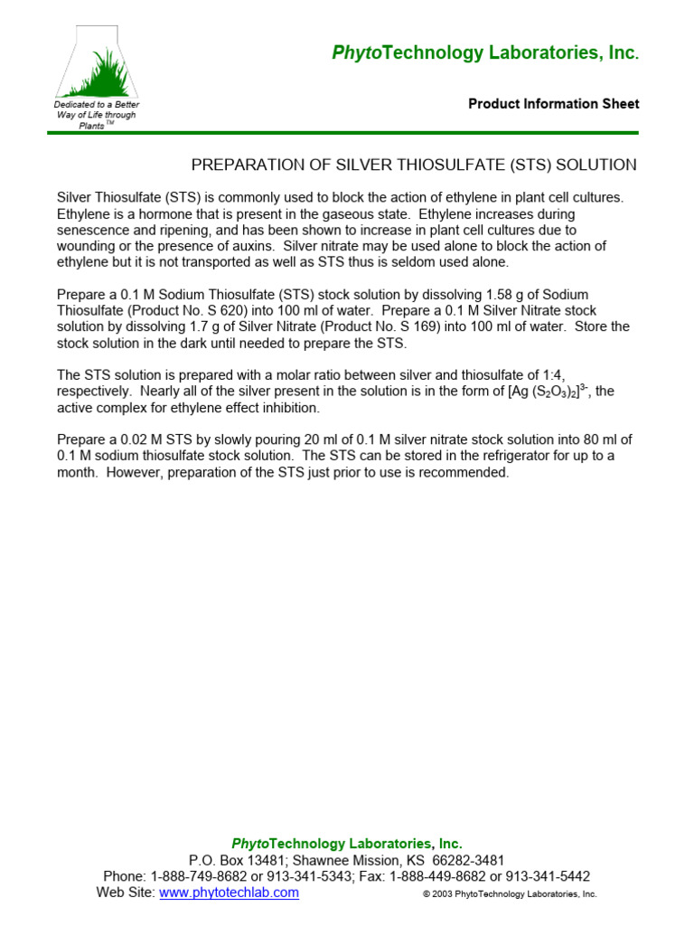 Prepare Silver Thiosulfate Solution | PDF