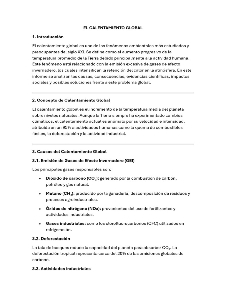 Causas y Consecuencias del Calentamiento Global | PDF | Gases de efecto ...