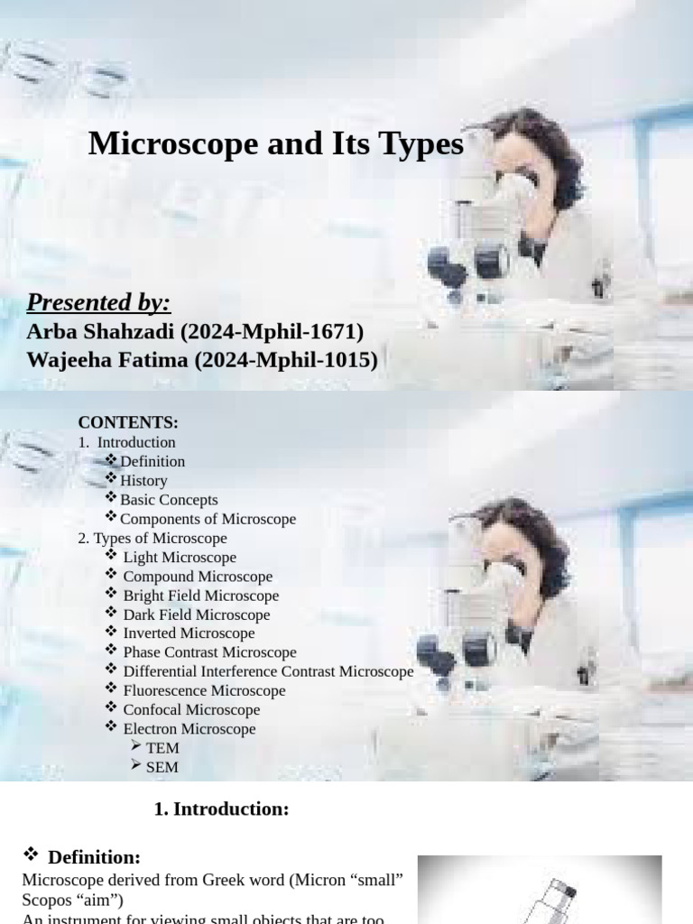 Types and Functions of Microscopes | PDF | Microscope | Microscopy