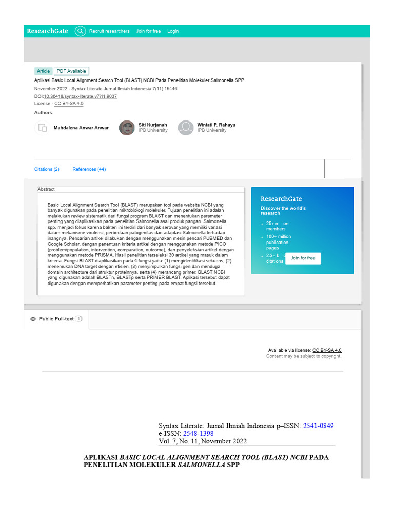 Aplikasi BLAST NCBI untuk Salmonella SPP | PDF