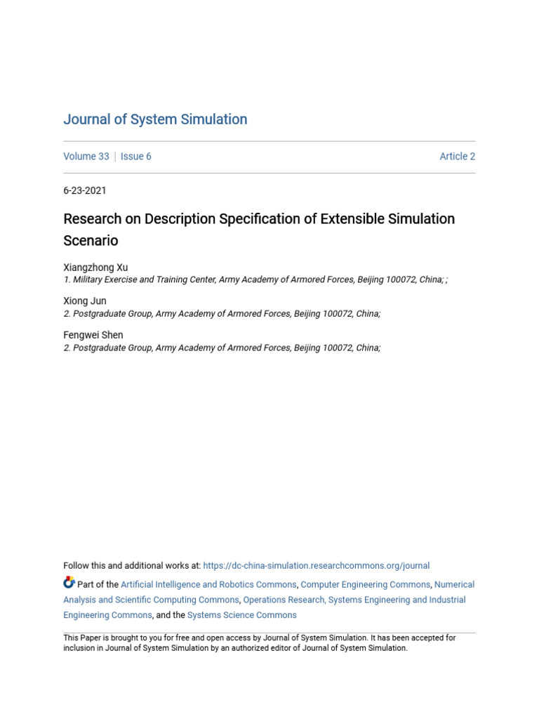 Research On Description Specification of Extensible Simulation SC | PDF