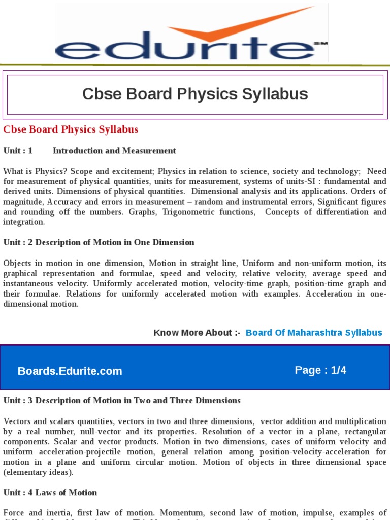 Cbse Board Physics Syllabus | PDF