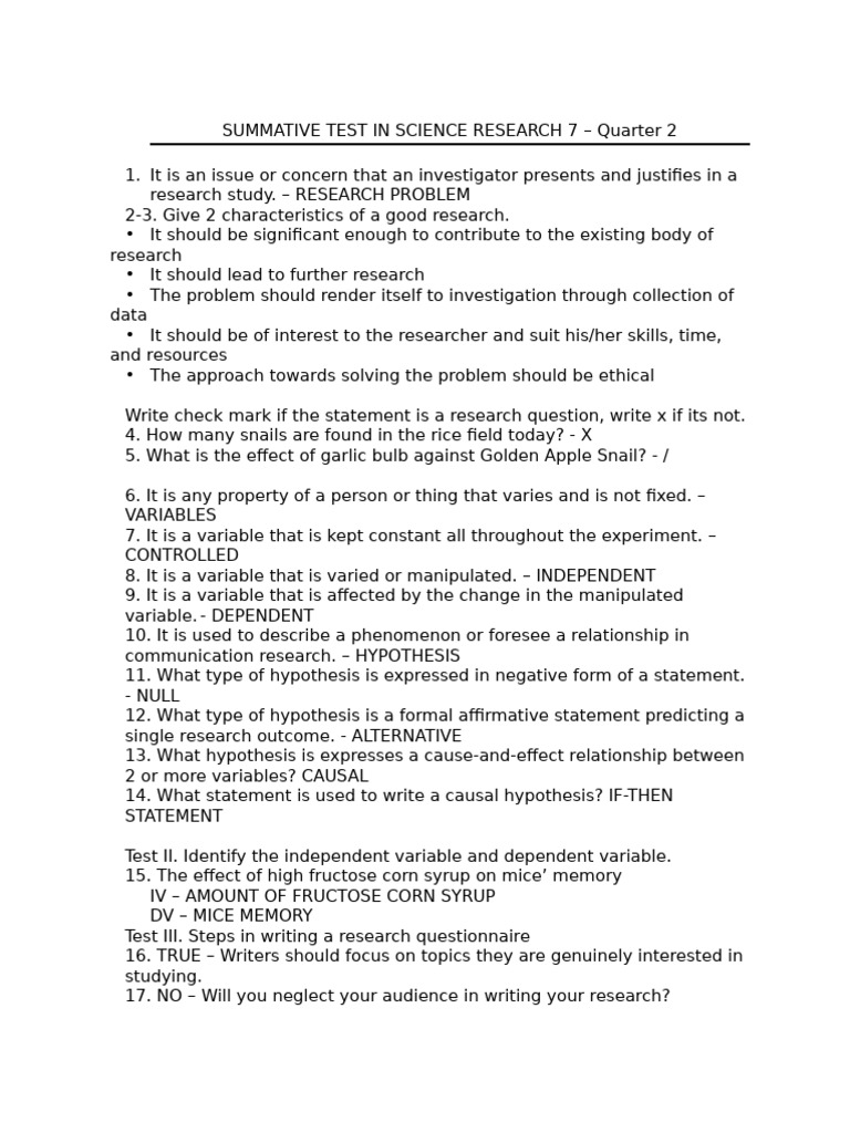 Science Research Test for Grade 7 | PDF | Hypothesis | Causality