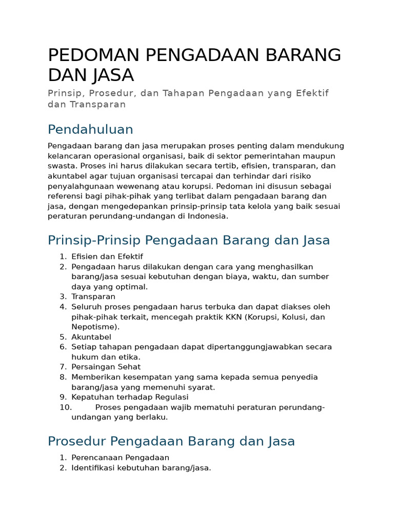Pedoman Pengadaan Barang dan Jasa | PDF