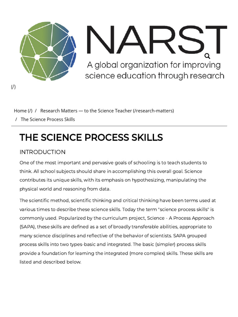 Essential Science Process Skills Guide | PDF | Experiment | Science