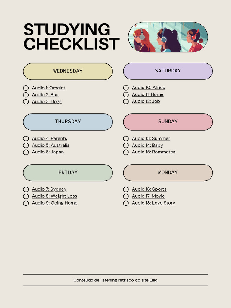 Weekly Listening Study Checklist | PDF