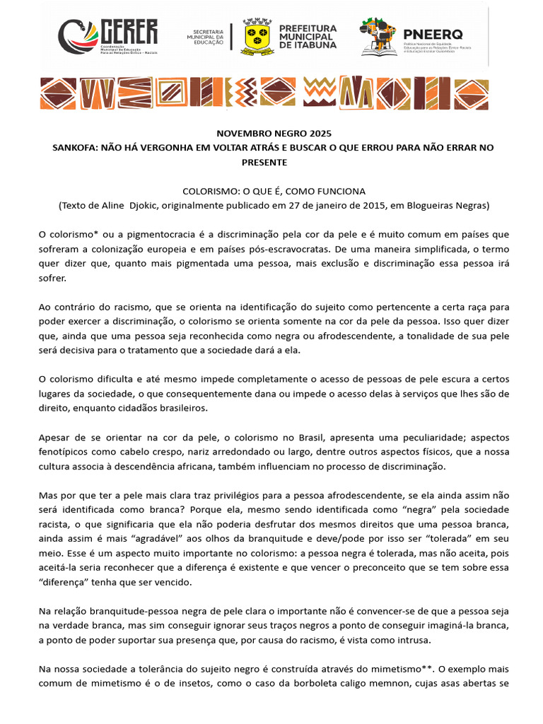Colorismo: Impactos na Sociedade Brasileira | PDF | Racismo ...