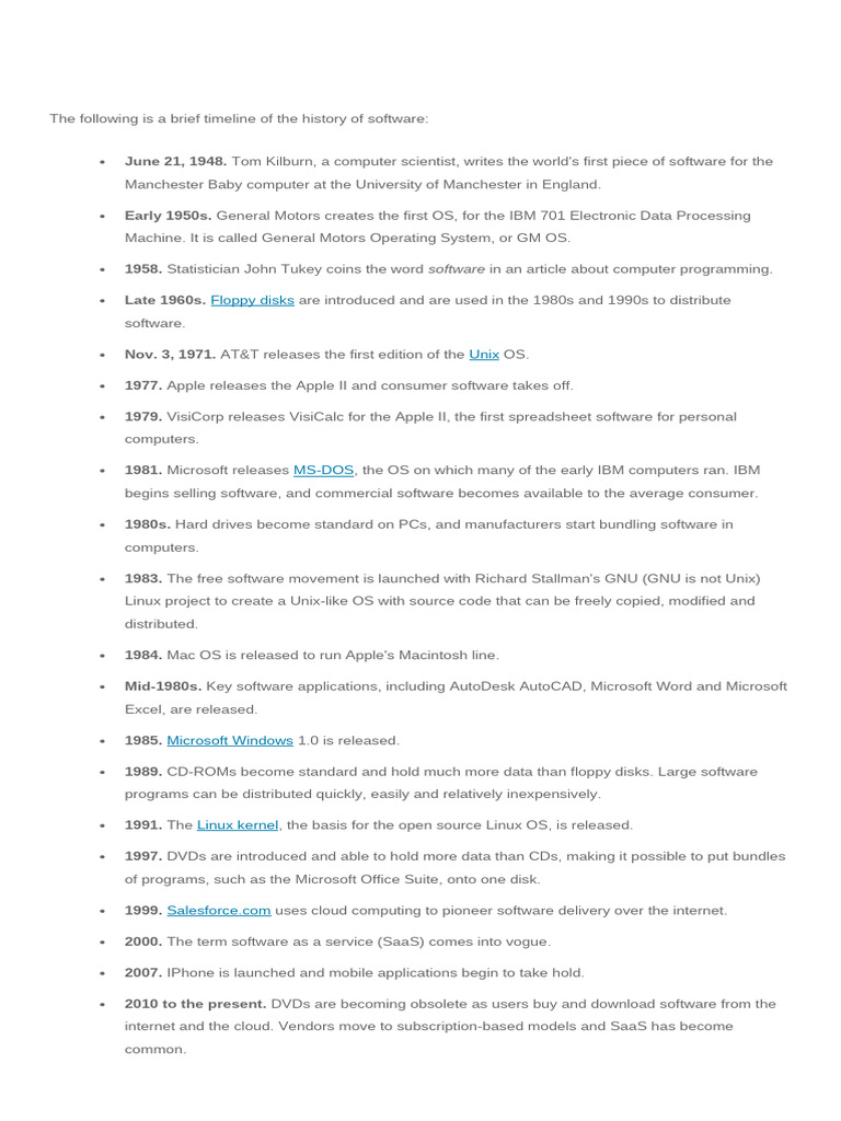 History of Software Development Timeline | PDF | Operating System | Linux