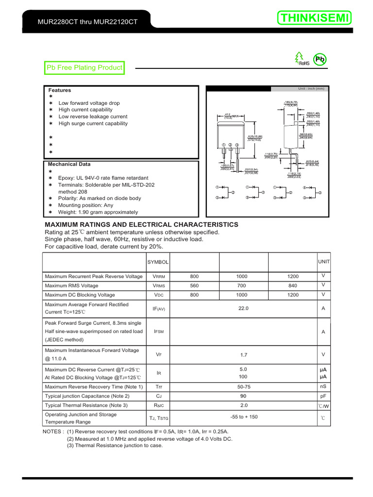 Ultra Fast Recovery Rectifiers Specs | PDF | Rectifier | Diode