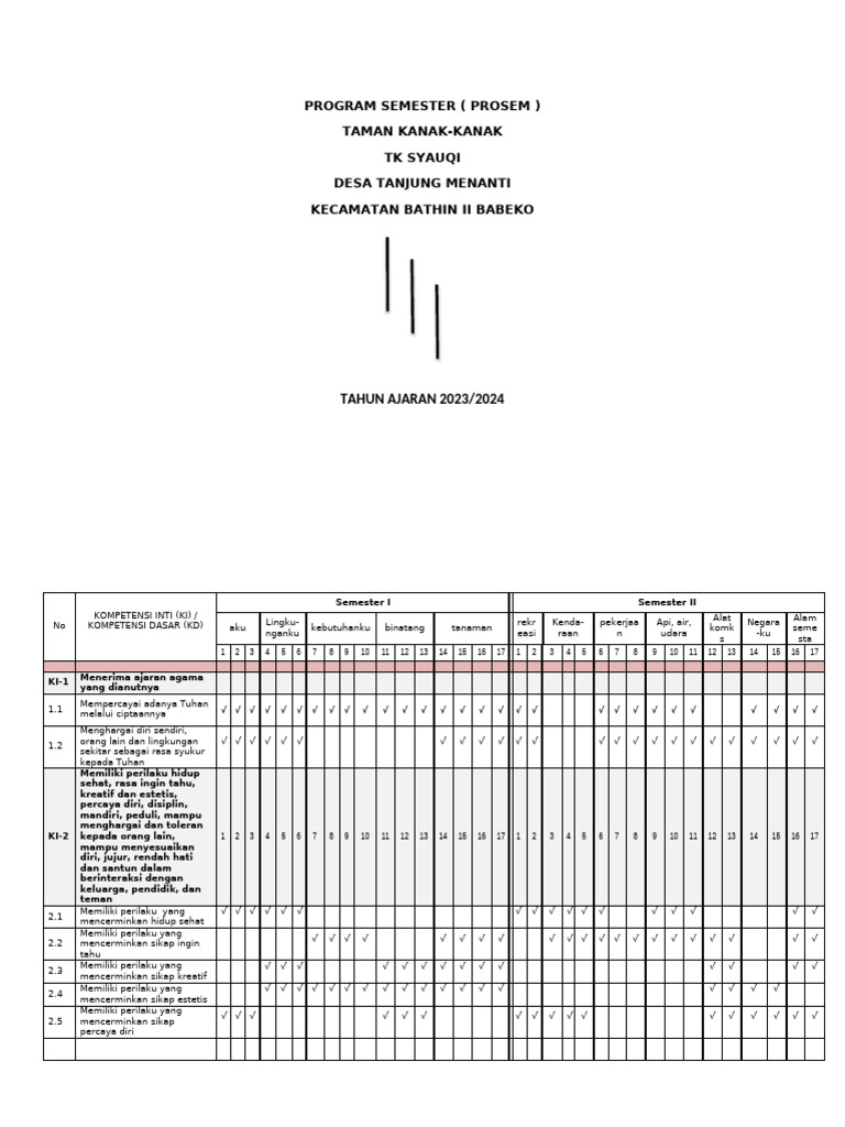 Program Semester TK Syauqi 2023/2024 | PDF