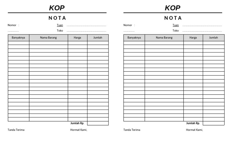 Nota Pembelian Toko: Format Standar | PDF