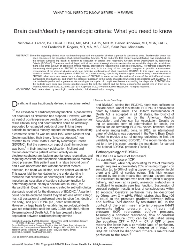 17. Brain Death Death by Neurologic Criteria What You.1 | PDF ...