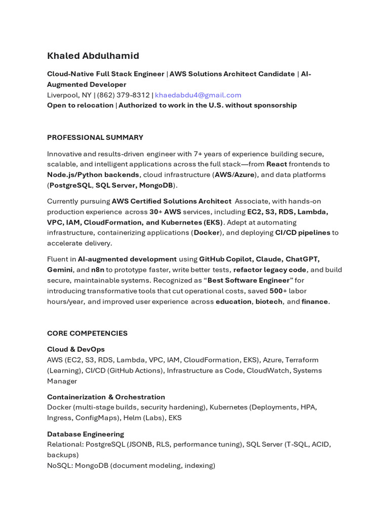 Cloud-Native Full Stack Engineer Profile | PDF | Amazon Web Services ...