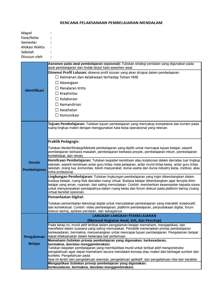 Rencana Pembelajaran Mendalam Sekolah | PDF