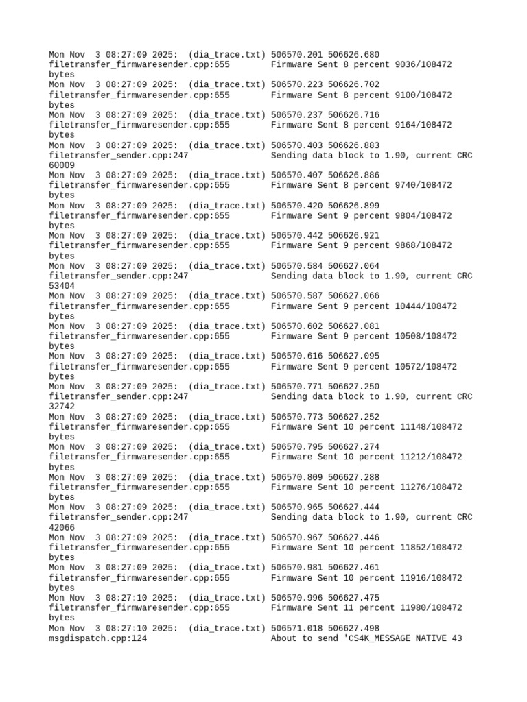 Firmware Transfer Progress Log | PDF | Text File | Computer Data